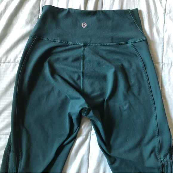 Lululemon essential rhythm pant leggings in deep green with mesh leg detail - Picture 5 of 5